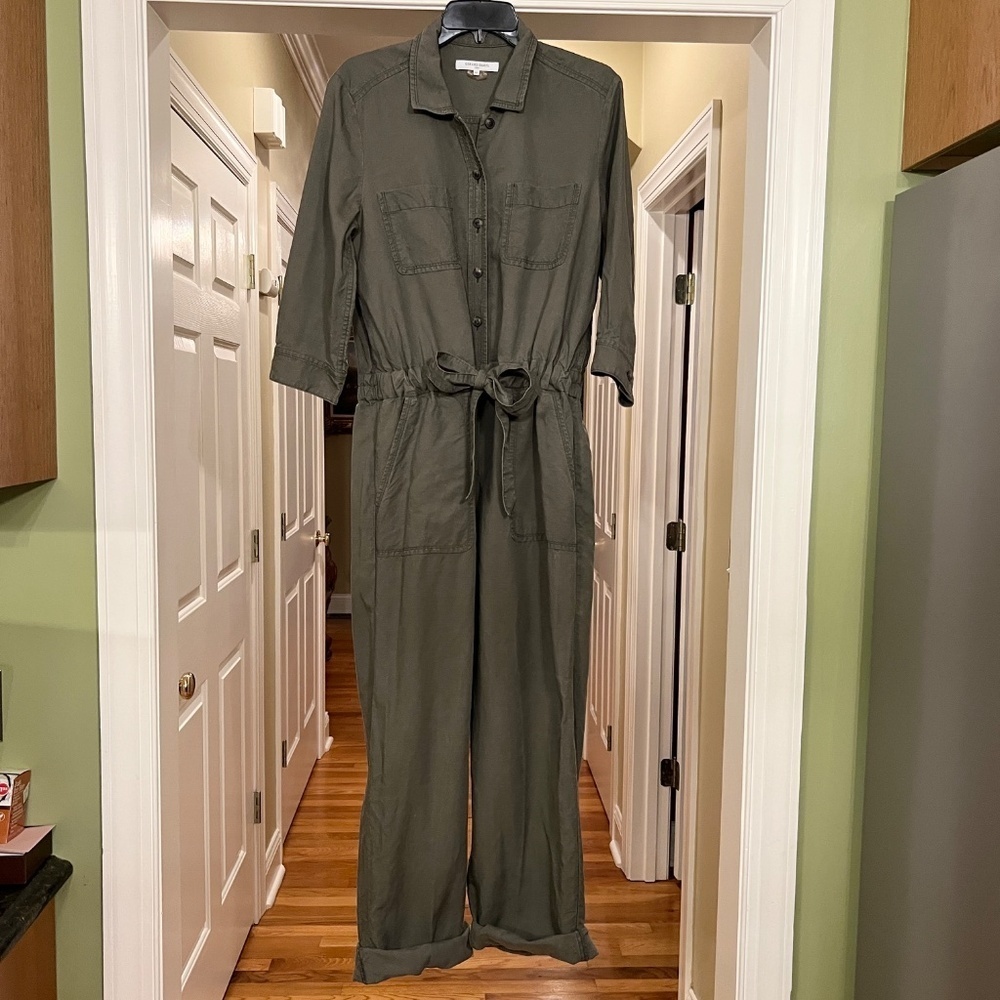 $520 EUC Women's Gerard Darel Nolwenn Khaki Army Green Jumpsuit Size 40 or 8 - Picture 5 of 11